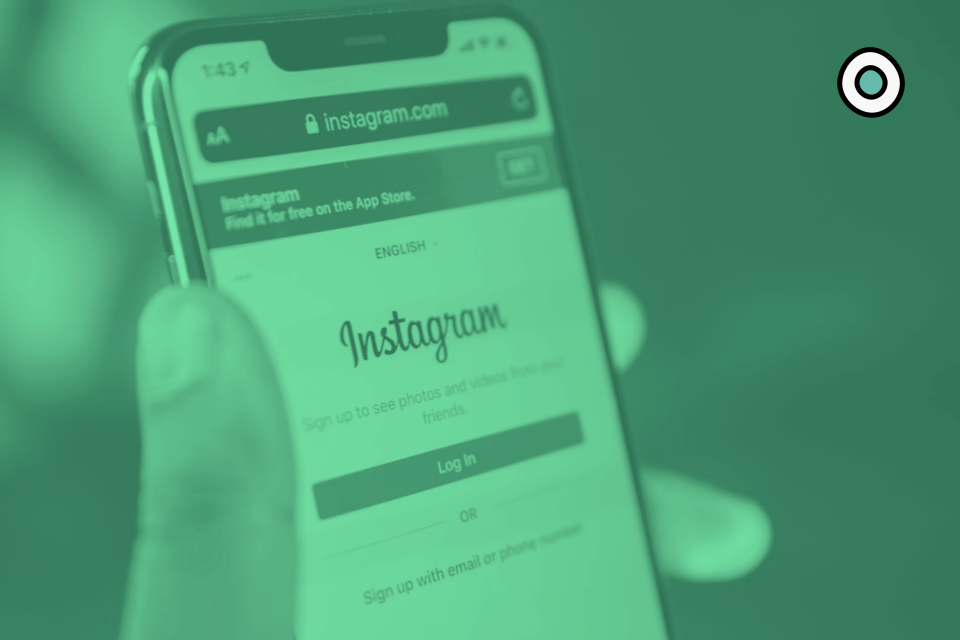 A smartphone screen shows the Instagram login page with a “instagram.com” header, with a padlock icon overlay and a green-tinted theme