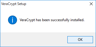 Quá trình cài đặt VeraCrypt đã hoàn thành