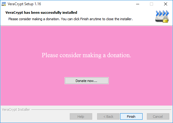 VeraCrypt donation screen
