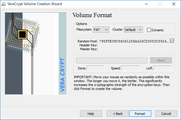 VeraCrypt's volume creation wizard's volume format window