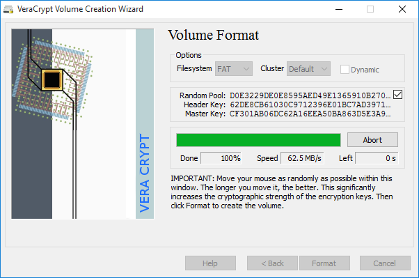 VeraCrypt's volume creation wizard's volume format progress bar