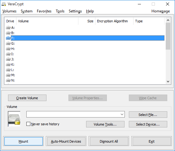 File selection dialog in VeraCrypt