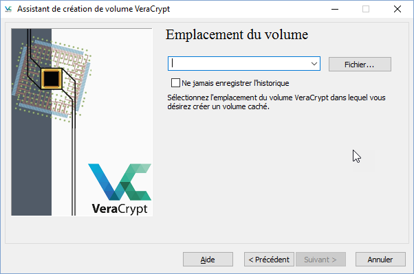 VeraCrypt's volume creation wizard's volume location input