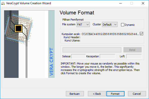cuplikan layar jendela volume format pada volume creation wizard VeraCrypt